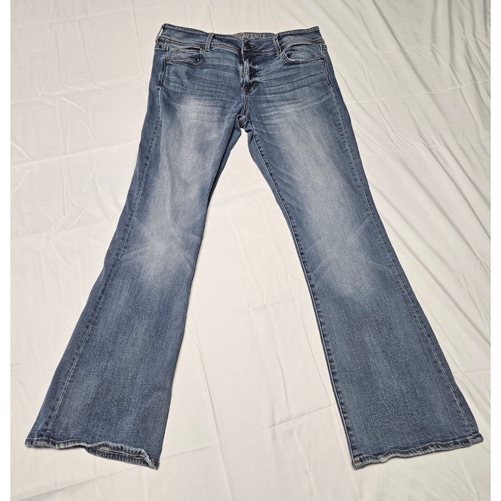 American Eagle Artist Flare Jeans Womens 16 Long Blue Stretch Denim Mid Rise
